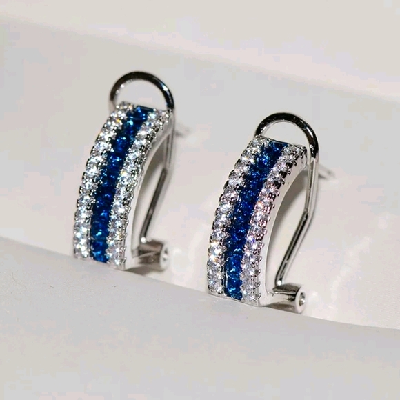Jewelry - 🌹 New Sterling Silver Blue Diamond Omega Studs